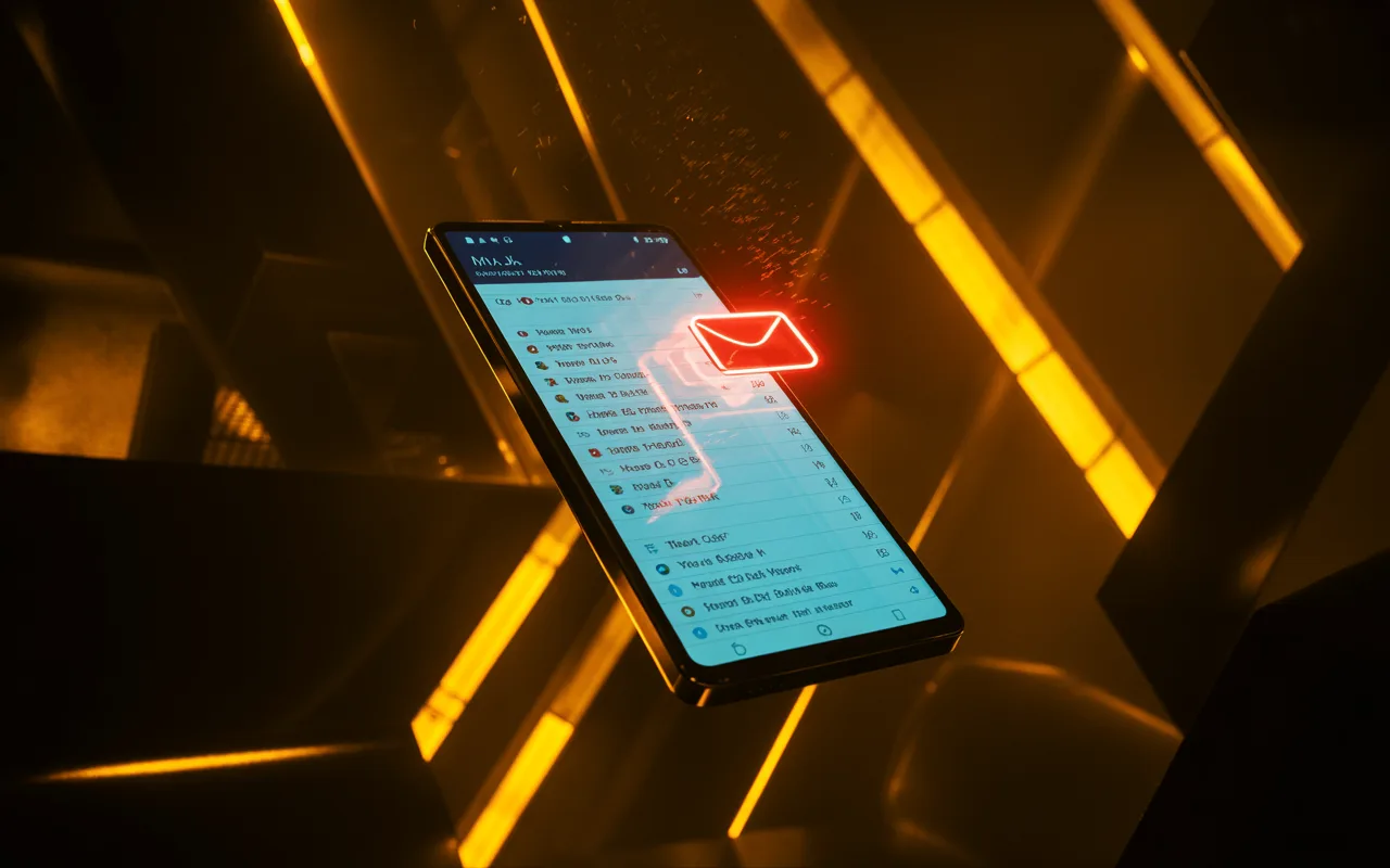 Email marketing on smartphone with amber lighting