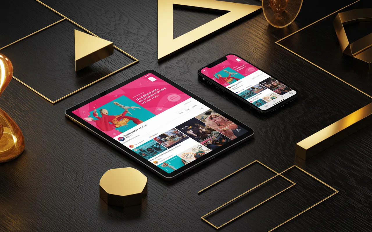 Social media content on tablet and phone